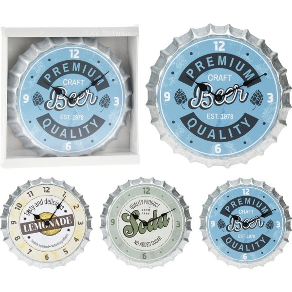 Reloj de pared en forma de chapa de botella, modelos variados, ø31 cm